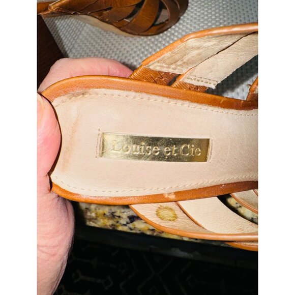 Louise Et Cie Kalika Congac Leather Strap Sandals 6M Mules Block Stacked Heels - Picture 9 of 13